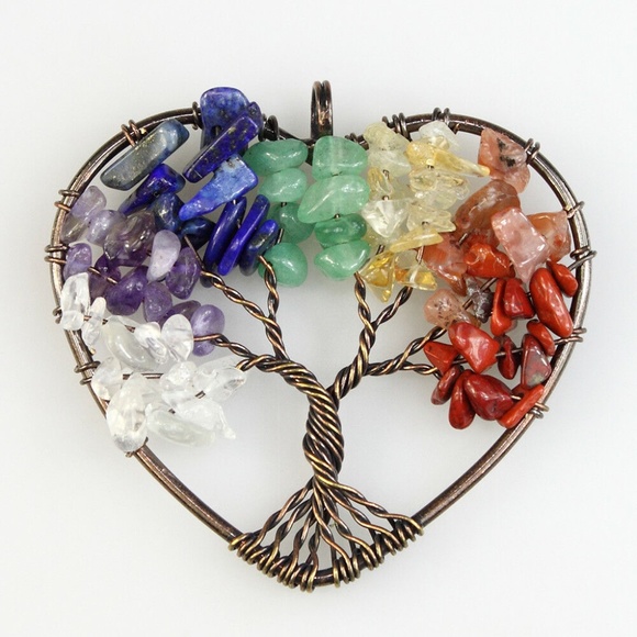 'Living Tree' Natural Gemstone Heart Pendant Necklace - Picture 7 of 14